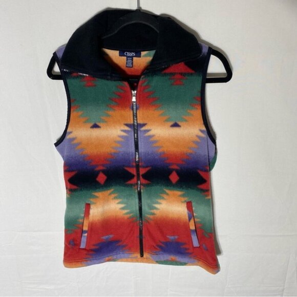 Chaps Red Orange Green Purple Southwestern Print Fleece Full Zip Vest S - Picture 11 of 11